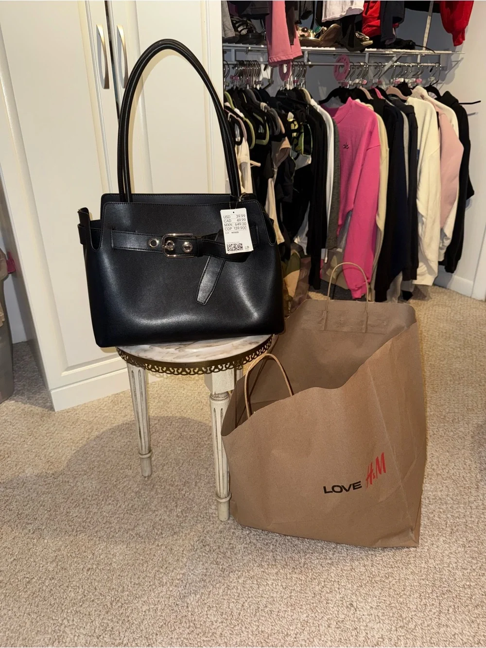 Women's Black faux Leather Top-Handle Bag with Buckle Detail new with tag H&M